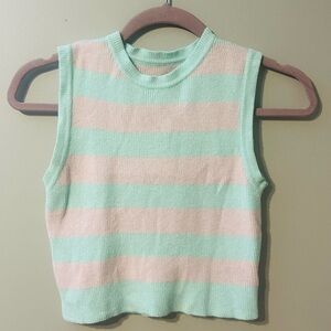 Cropped pink and green striped sleeveless top